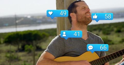 Outdoor Guitarist with Social Media Engagement