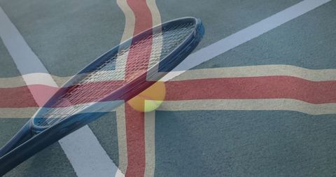 Tennis racket and ball with icelandic flag overlay
