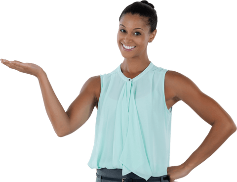 smiling businesswoman in casual blouse making clear presentation gesture - Download Free Stock Videos Pikwizard.com