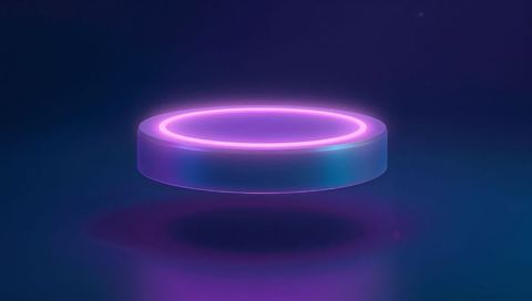 Hovering Neon Ring Platform Glowing Pink-Purple Futuristic Levitation Display Pod