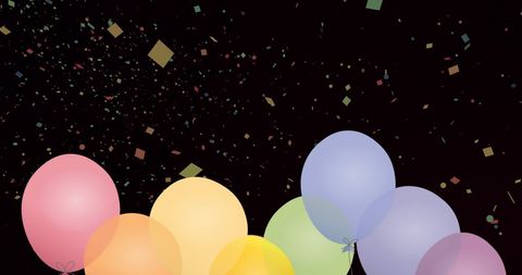 Colorful Balloons and Confetti Against Black Background - Download Free Stock Images Pikwizard.com