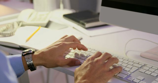 Close-Up of Businessman's Hands Typing on Computer Keyboard - Download Free Stock Images Pikwizard.com