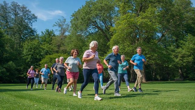 Senior Group Enjoying Outdoor Fitness Running in Park