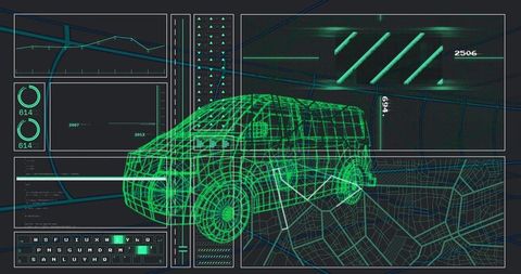 Neon Green 3D Wireframe SUV on Digital Interface for Technology Design