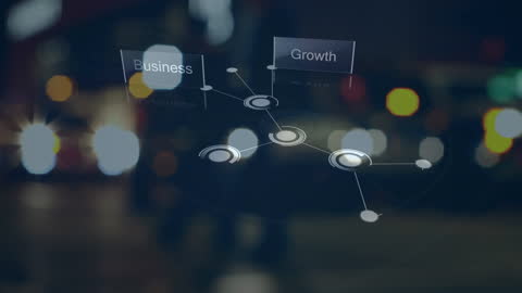 Digital Network over City Bokeh Lights Illustrating Business Growth