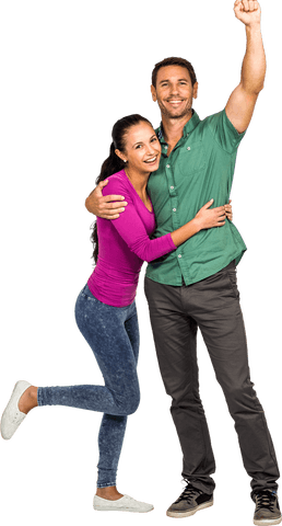 Cheerful couple celebrating on transparent background