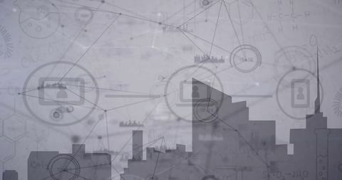 Abstract Global Network Data Processing Above Cityscape