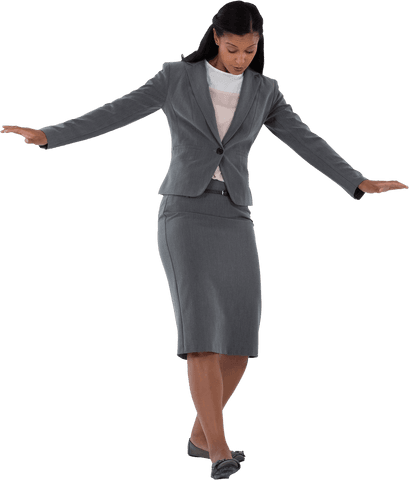 Confident businesswoman balancing gracefully on transparent background