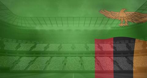 Zambian Flag Over Soccer Stadium - National Pride and Sports Event Concept - Download Free Stock Images Pikwizard.com