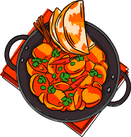 transparent background flat design cuisine with vibrant simmering stew in black pan - Download Free Stock Videos Pikwizard.com