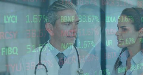 Healthcare Professionals Discussing with Financial Data Concept