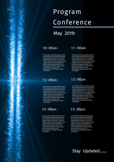 Eye-catching futuristic blue beam template perfect for organizing and displaying schedules of tech events, product launches, business seminars, and industry meetups. Ideal for professional presentations, corporate agendas, and digital conference brochures. Effective for attracting attention and maintaining audience engagement during tech-driven events.