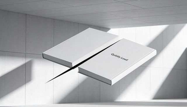 Floating Minimalist Hardcover Books Creating Narrow Black Diagonal Gap Quietly Loud