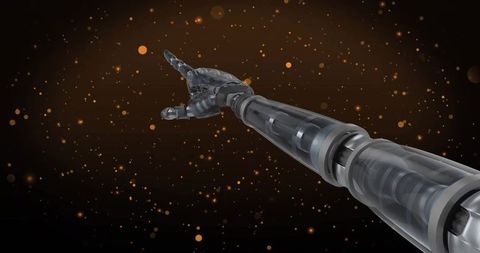 Futuristic Robotic Arm Reaching into Digital Space