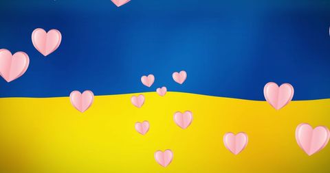 Heart Symbols Over Ukraine Flag for Solidarity and Support
