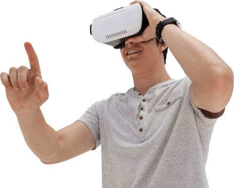 Joyful Young Man in Transparent VR Headset Interaction - Download Free Stock Videos Pikwizard.com