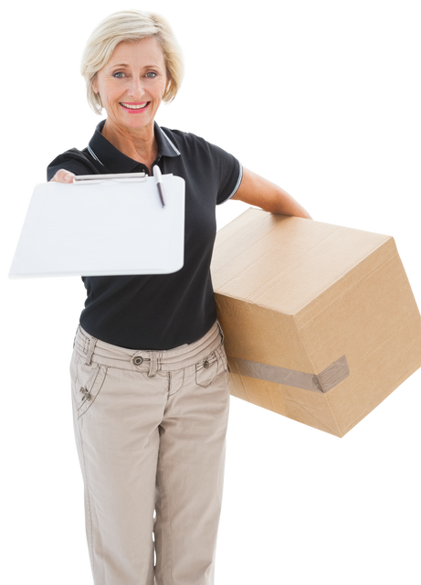 Transparent Mature Woman Delivering Package With Clipboard - Download Free Stock Videos Pikwizard.com