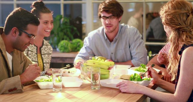 Diverse Colleagues Enjoying Healthy Lunch in Informal Office Setting - Download Free Stock Images Pikwizard.com