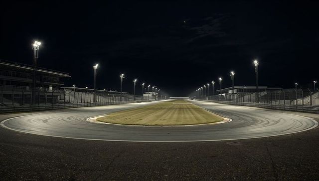 Illuminated Circuit Racetrack With Grass Infield at Night
