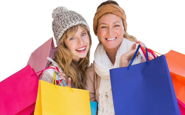 Two Women Holding Shopping Bags and Smiling on Transparent Background - Download Free Stock Videos Pikwizard.com