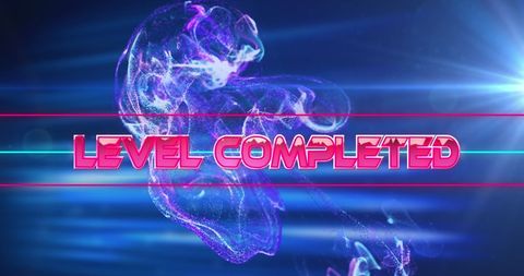 Level Completed Banner with Digital Waves and Light Effect