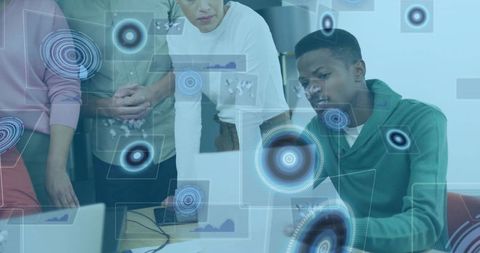 Team Collaboration with Holographic Data in Modern Office