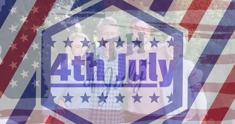 Happy Family Celebrating 4th of July with American Flag Overlay