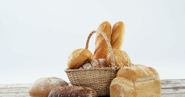 Assorted Fresh Baked Bread in Wicker Basket - Download Free Stock Images Pikwizard.com