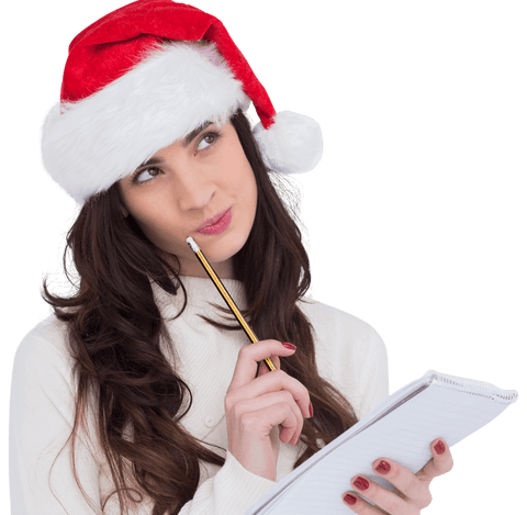transparent woman dressed in santa hat thinking with notepad - Download Free Stock Videos Pikwizard.com