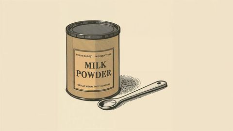 Minimalist illustration of milk powder can with spoon