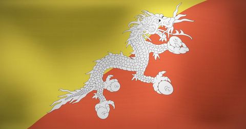 Bhutan National Flag Waving in Motion