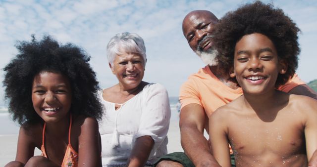 Grandparents Enjoying Beach Day with Smiling Grandchildren - Download Free Stock Images Pikwizard.com