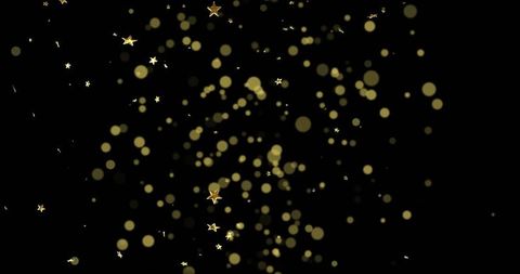 Golden Light Spots and Stars on Black Background for Festive Design