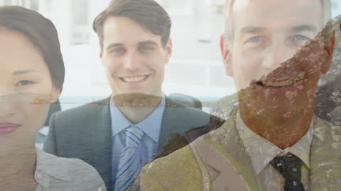 Double Exposure of Business Team and Rocky Coastline