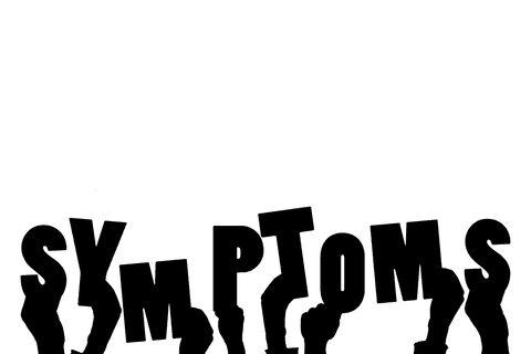 Hand diagram with symptoms text on transparent background