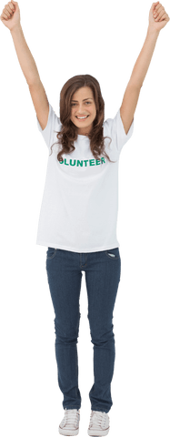 Happy Volunteer Woman Raising Arms Transparent Background