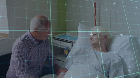 Elderly Couple in Hospital with Digital Health Data Overlay