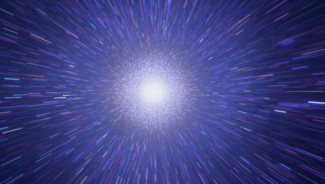 Hyperspace light tunnel radiating central core with neon star streaks and motion glow