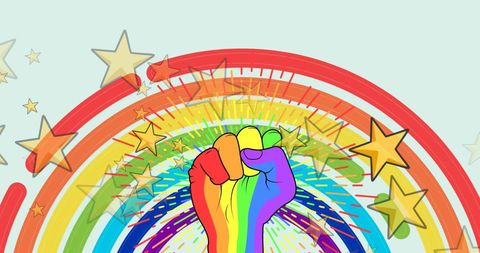 Vibrant Rainbow Fist with Stars Symbolizing LGBTQ Pride