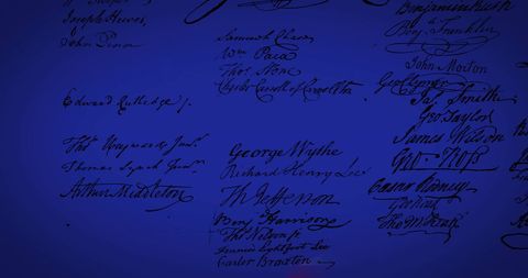 Historic USA Flag Overlay on Declaration Signatures