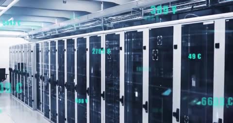 Modern Data Center with Real-Time Analytics Displays