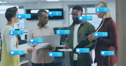 Professionals analyzing social media metrics