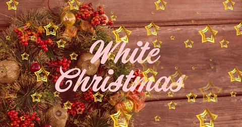 Festive Christmas Wreath with Gold Stars and White Christmas Text - Download Free Stock Images Pikwizard.com