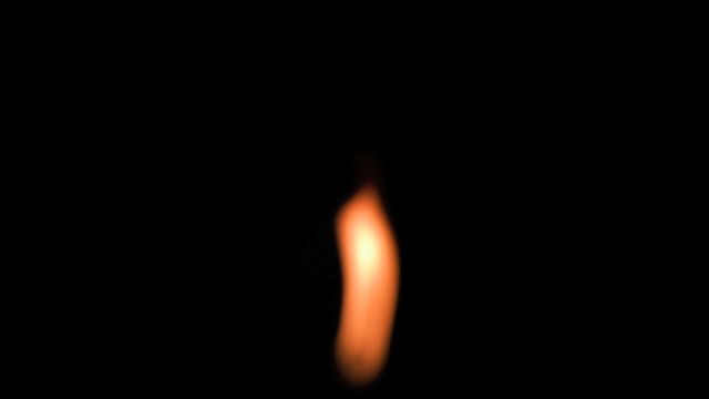 Slow motion capture of a single flame burning against a black background. This intense and minimalistic visualization can be used for creative projects, advertisements focusing on heat or fire-related themes, or artistic designs requiring a dark and enigmatic element.