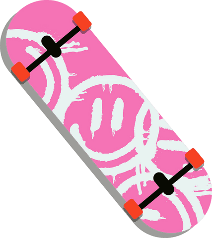 Vibrant pink skateboard deck with urban minimalist print transparent