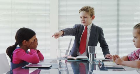 Children in Business Attire Holding Meeting in Office Setting - Download Free Stock Images Pikwizard.com
