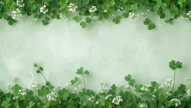 Framing Mint Center with White Clover Blossoms and Lush Trefoil Border for Spring