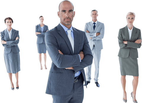 Confident Business Team Standing Together on Transparent Background