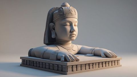 Elegant stone sculpture bust with traditional jewelry in relaxed setting