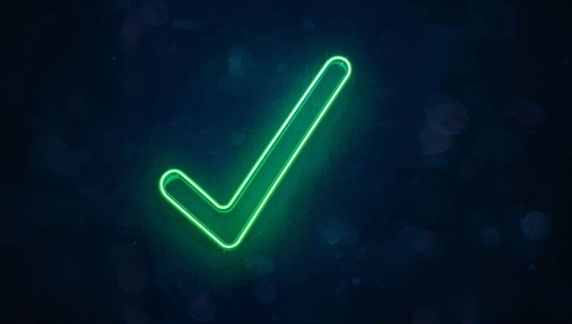 Neon Green Check Mark on Dark Gradient Background
